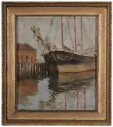 Adelaide Mahan, Pier with a Three-Masted Ship