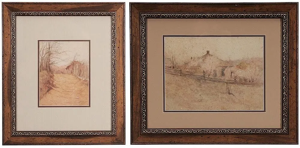 Untitled by Adelaide Mahan, Two watercolors on paper: one depicting the road approaching Adelaide Mahan's home, sold Nov 2015