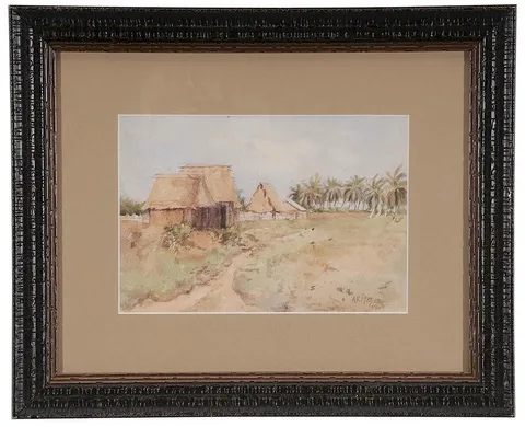 Banana Plantation Huts by Adelaide Mahan, watercolor on paper, sold Nov 2015
