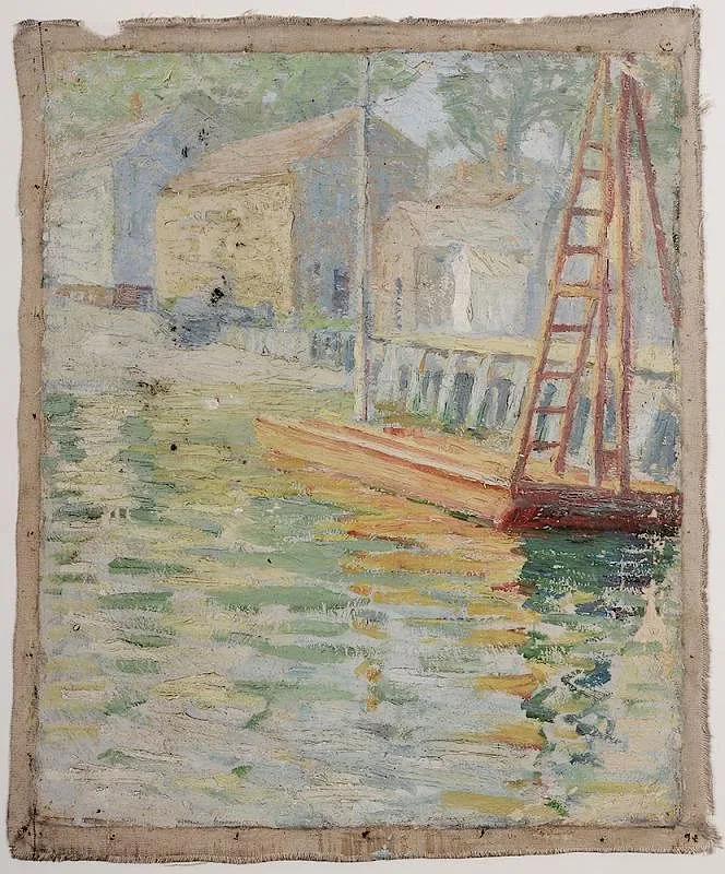 Barge Scene by Adelaide Mahan, oil on canvas, sold Nov 2015