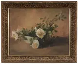 Adelaide Mahan, Porcelain Bowl Filled with Cherokee Roses, front signed "Mahan", "Mahan" in pencil verso