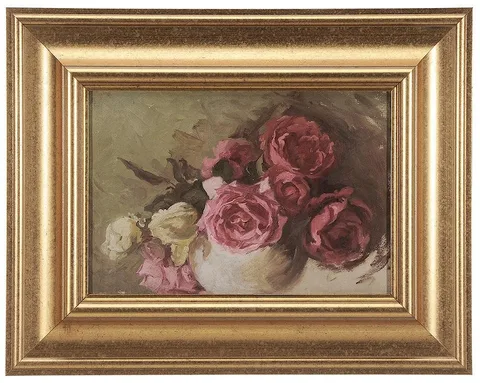 Adelaide Mahan, Red and White Roses in a White Vase, oil on canvas