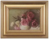 Adelaide Mahan, Red and White Roses in a White Vase