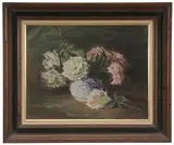 Adelaide Mahan, Pink and White Roses in a Porcelain Bowl