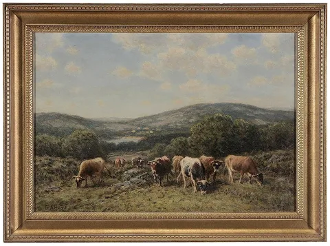 Cows Grazing on a Hillside by George Arthur Hays, oil on canvas, sold Nov 2015