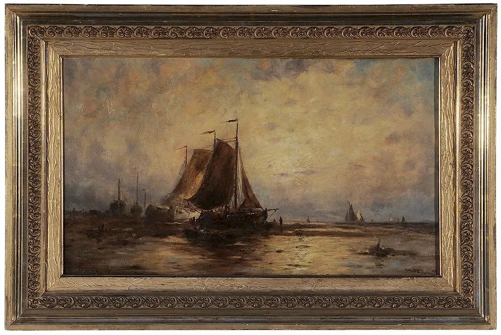 George Bunn, Fishing Boats, Antwerp, 1889, oil on canvas