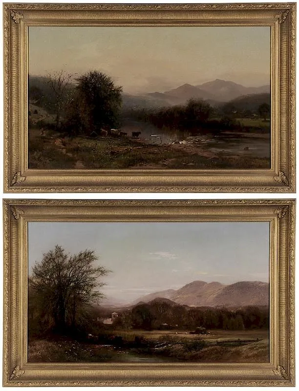 Arthur B. Parton, A Pair of Berkshire Haying Scenes: Hay Harvesters in a Valley, oil on canvas