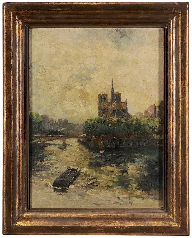 Stephen Goosson, The Seine with View of Notre Dame, Paris, oil on canvas board