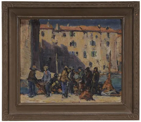 Donald Frederick Witherstine, Old Harbor- St. Tropez, France, oil on panel