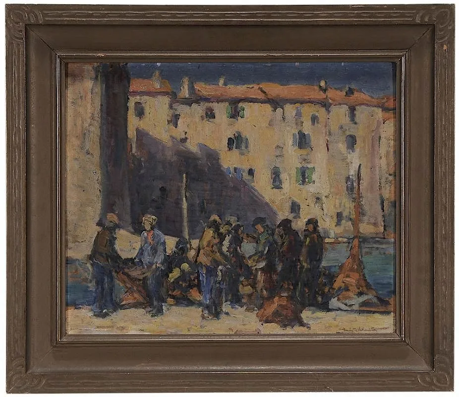 Donald Frederick Witherstine, Old Harbor- St. Tropez, France, oil on panel