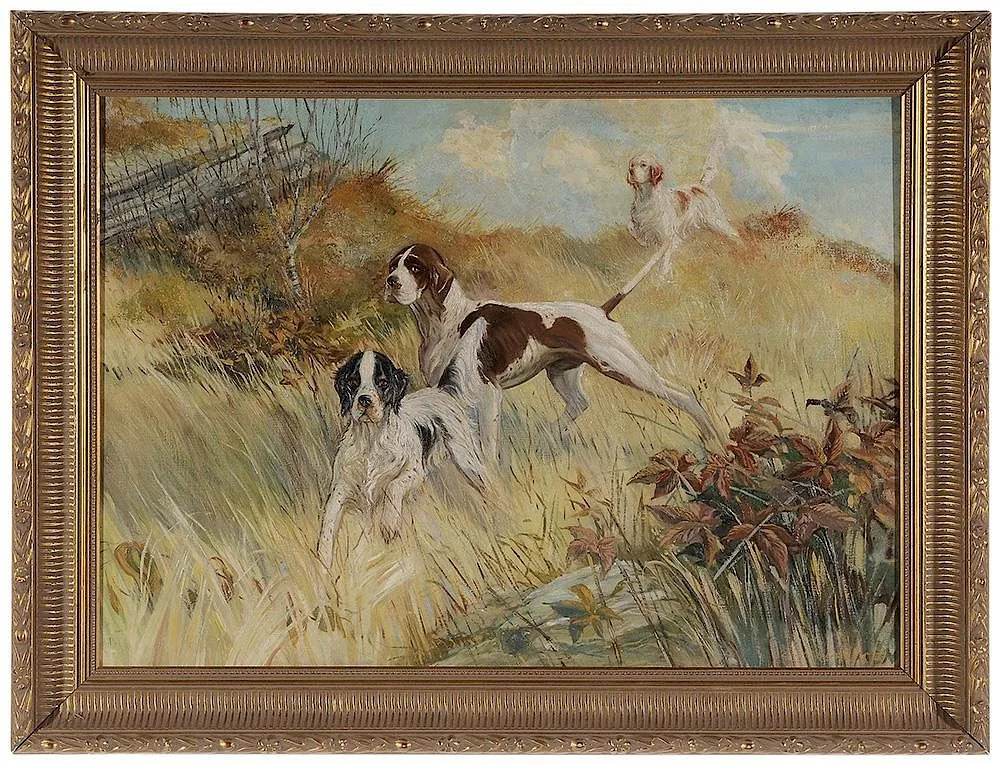 Charles M. Hawes, Pointers in a Field, oil on canvas