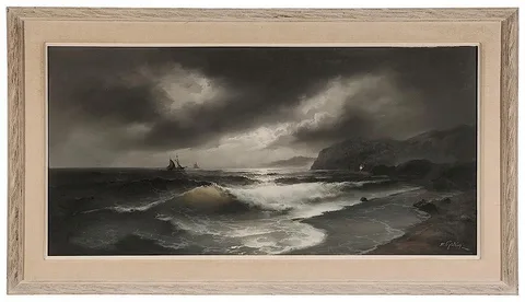 Eugène R. Garin, Moonlit Coast, oil on canvas