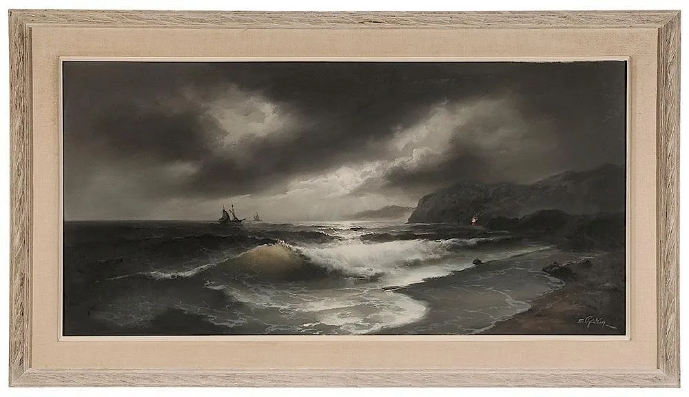 Moonlit Coast by Eugène R. Garin, oil on canvas, sold Nov 2015