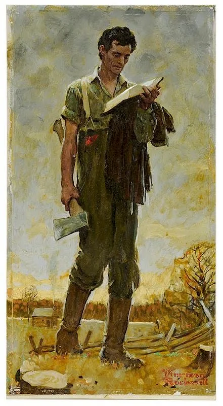 Norman Rockwell, Lincoln the Railsplitter (Young Woodcutter), 1964, oil on paper laid on card