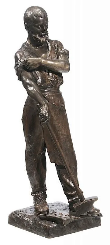 Maurice Bouval, Figure of a Blacksmith, patinated bronze