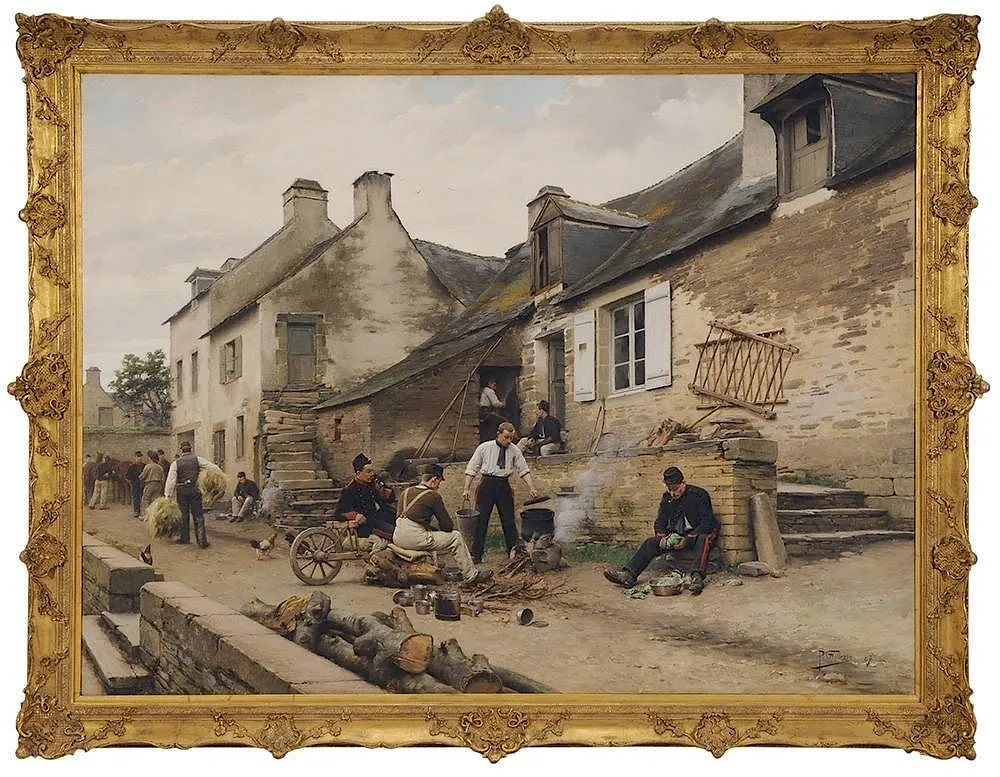 Paul Grolleron, French Artillerie Soldiers at Rest in a Village, 1887, oil on canvas