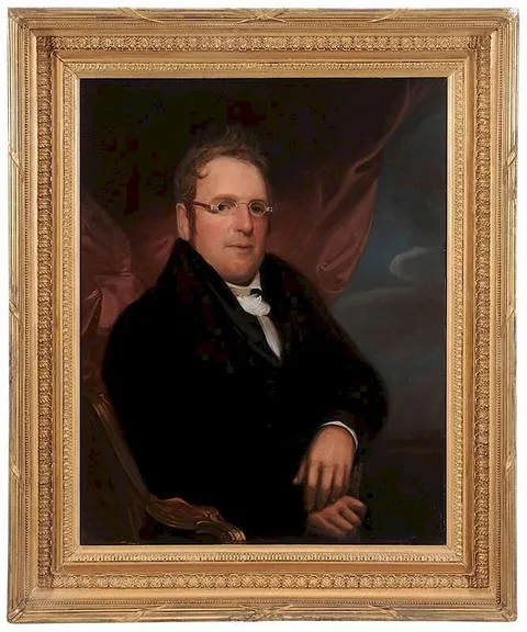John Wesley Jarvis, Portrait of a Seated Gentleman Wearing Spectacles, oil on diagonally scored panel