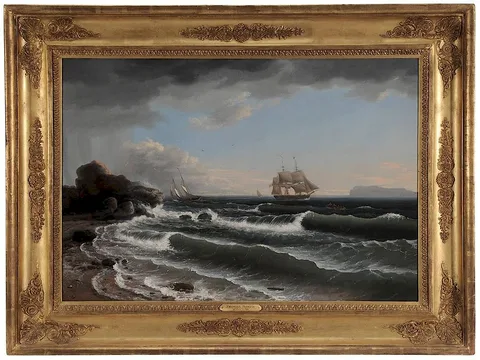 Thomas Birch, Ship Tacking Toward an Inlet Off a Rocky Coast (Ships Off a Rocky Coast), oil on canvas