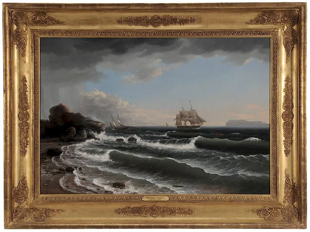 Thomas Birch, Ship Tacking Toward an Inlet Off a Rocky Coast (Ships Off a Rocky Coast), oil on canvas