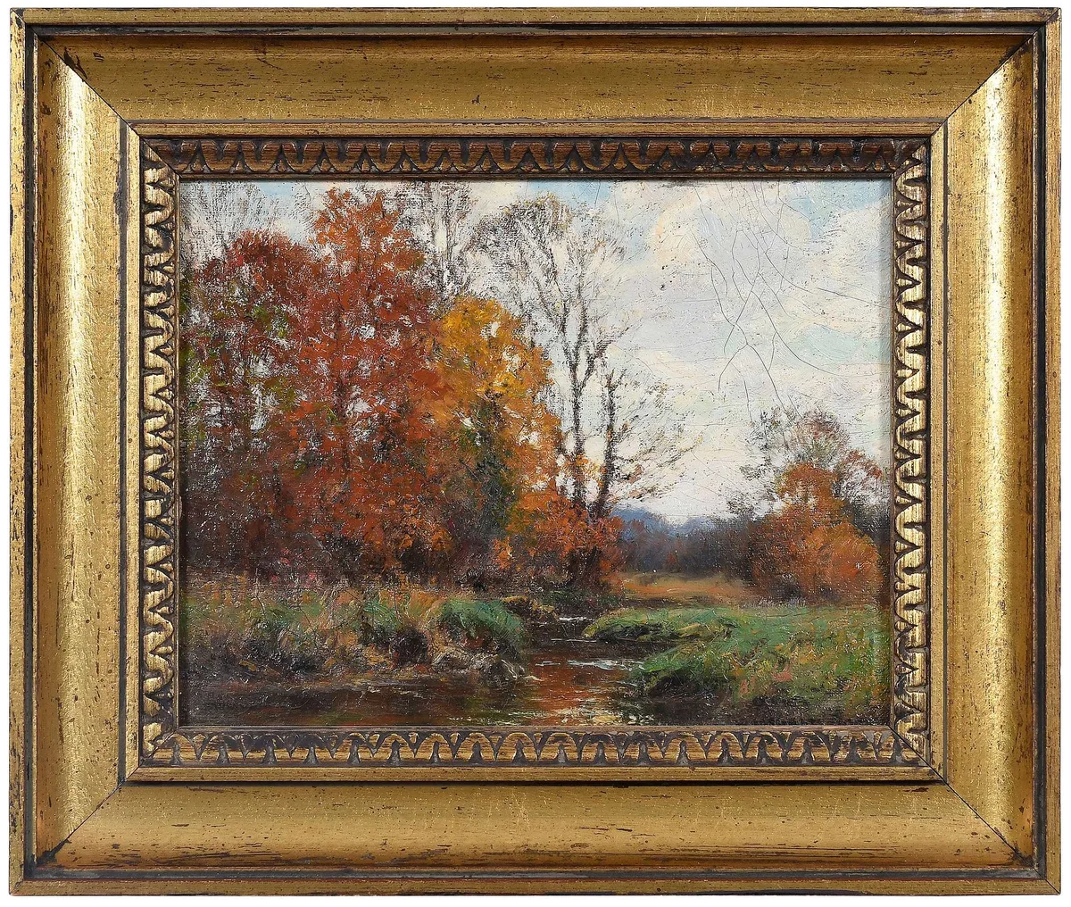 Autumn Stream by William Merritt Post, oil on canvas, sold Mar 2026