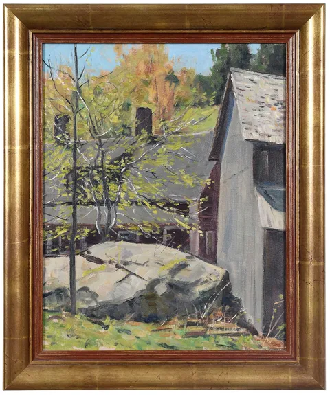 Horace Brown, Old Barns, circa 1930, oil on canvas
