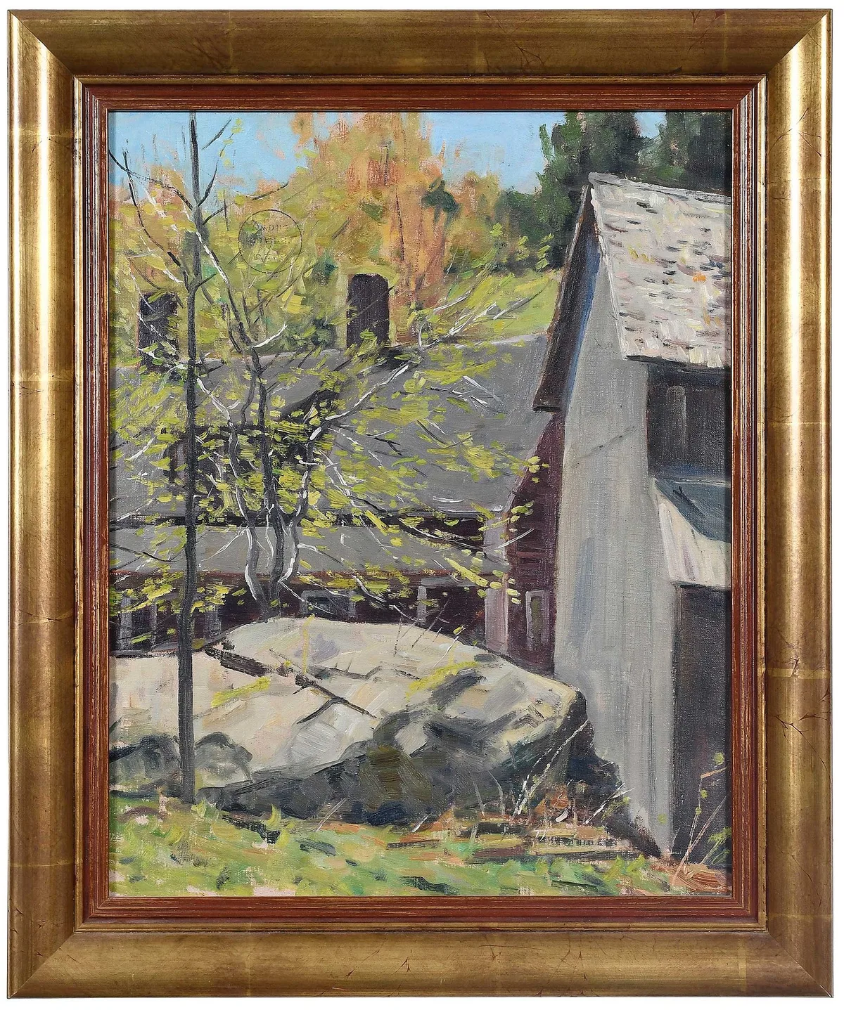 Old Barns by Horace Brown, circa 1930, oil on canvas, sold Mar 2026