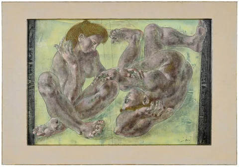 Hans Erni, Couple on Green Background, 1959, oil on canvas