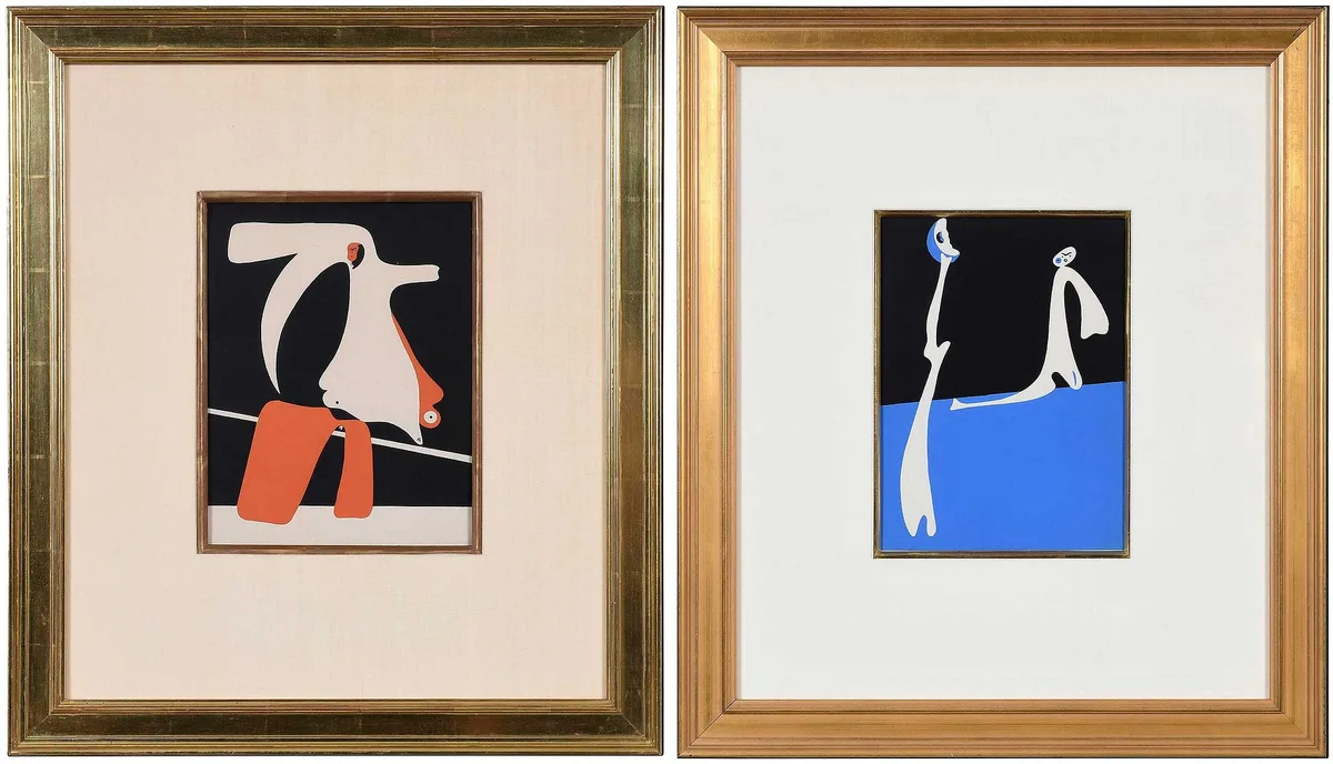 Two by Joan Miró, 1934, color pochoirs on paper, sold Oct 2025