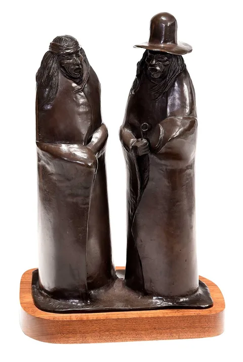 Allan Houser, Holders of Knowledge, 1977, patinated bronze on wood base