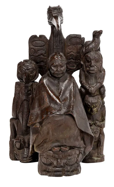 Louis McClellan Potter, Indian Woman with Totems, patinated bronze