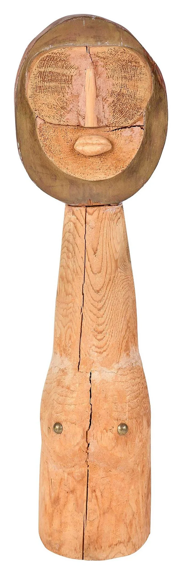 Meyer Wolfe, Female Totem, carved wood and brass tacks