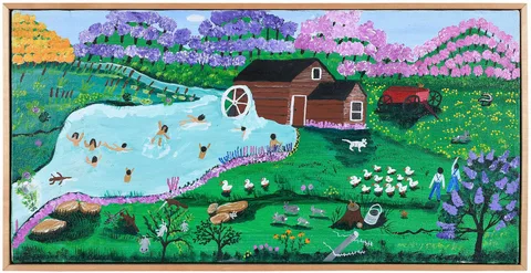 First Dip by Mary Greene, acrylic on canvas, sold Oct 2025