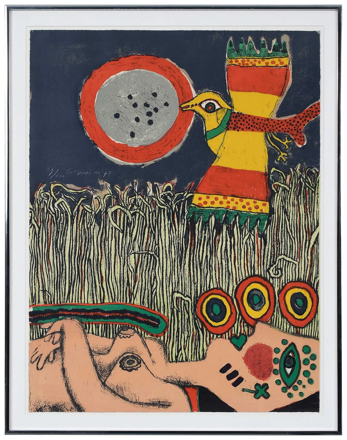 Lithograph by Guillaume Cornelis van Beverloo, 1973, color lithograph on paper, sold Oct 2025