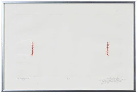 Sandy Skoglund, Red Bobby pins, color etching on paper