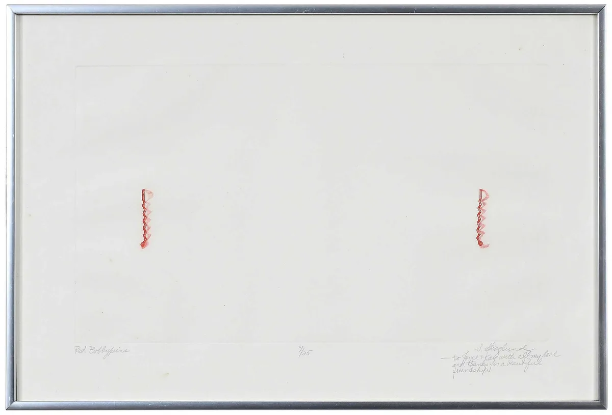 Sandy Skoglund, Red Bobby pins, color etching on paper