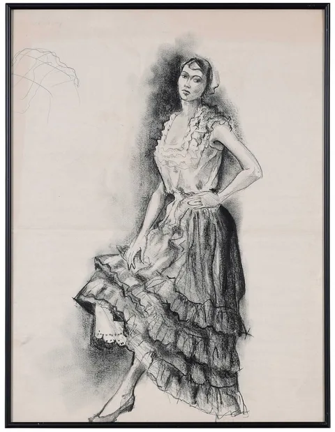 Thomas Downing, Spanish Woman, charcoal and pencil on paper