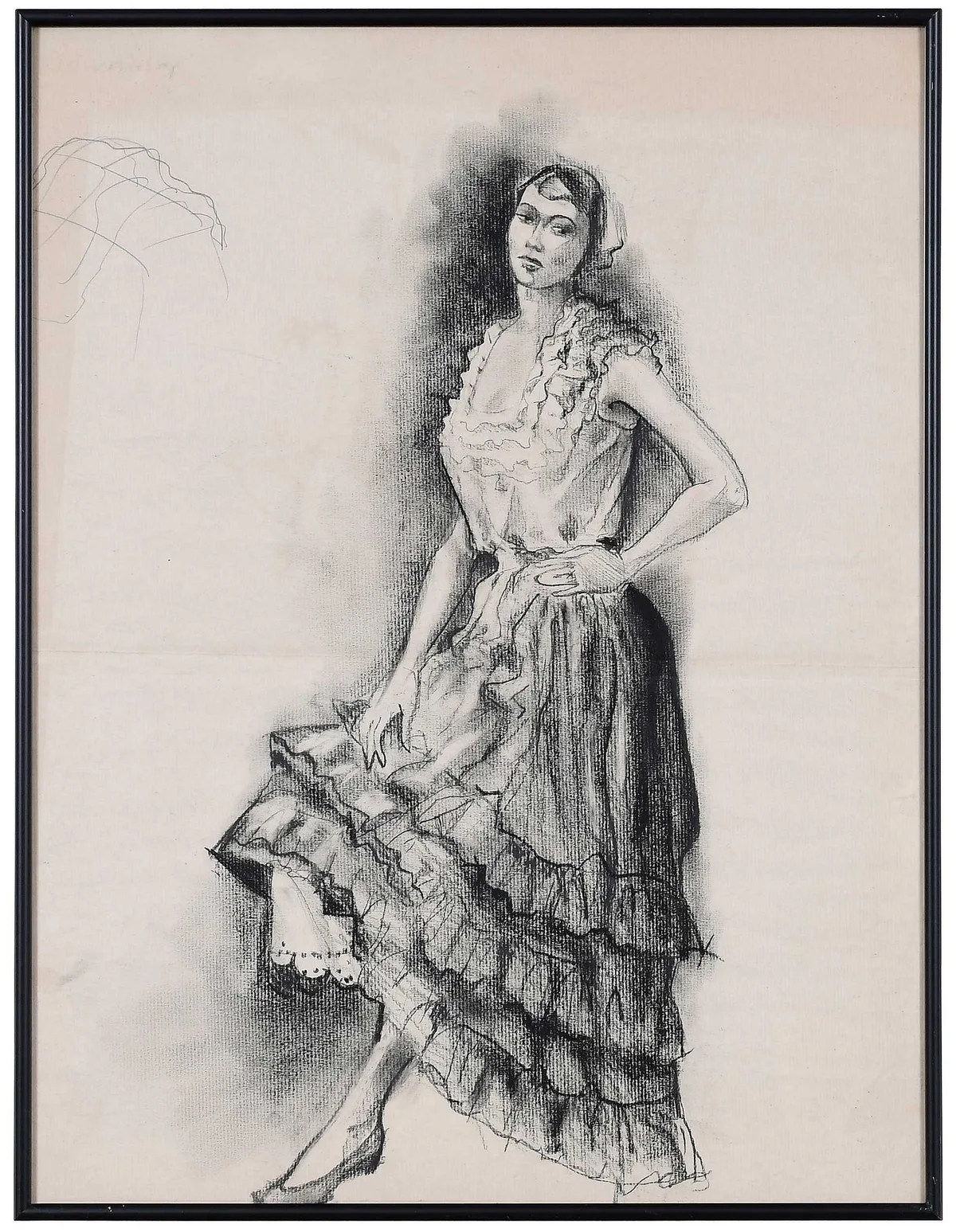 Thomas Downing, Spanish Woman, charcoal and pencil on paper