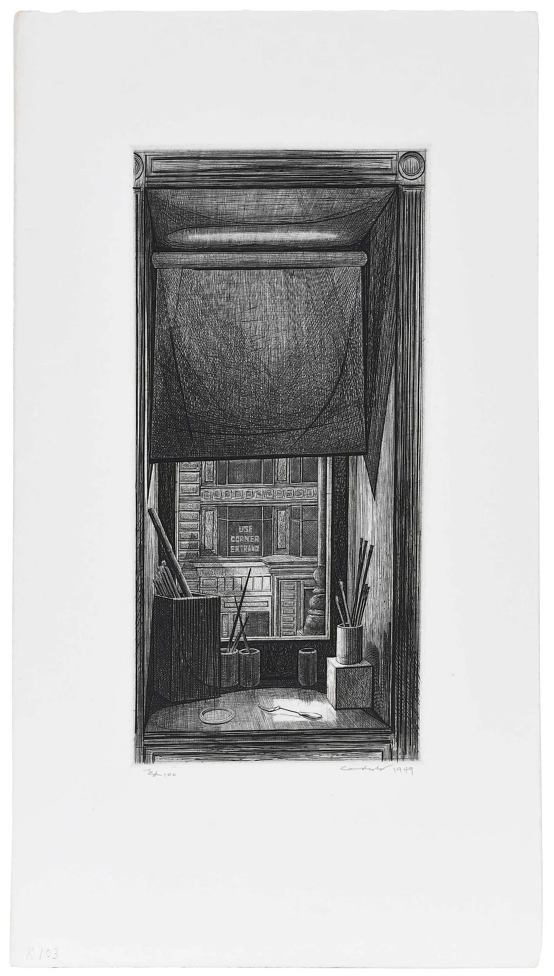 Armin Landeck, Window on 14th Street, 1949, pencil inscription lower left "K103"