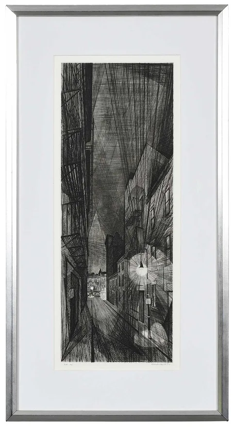 Armin Landeck, Minetta Street, 1952, drypoint and engraving on paper