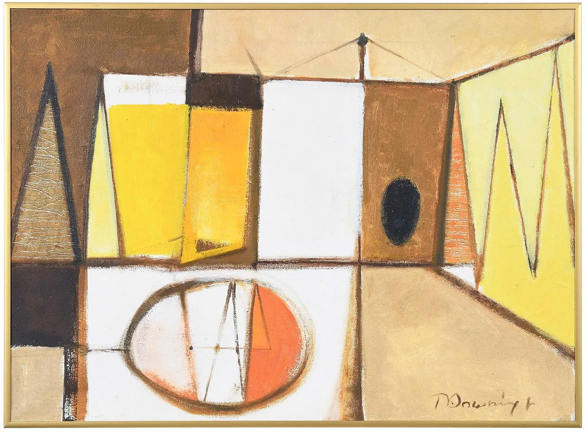 Early Abstract Composition by Thomas Downing, oil, sold Apr 2025