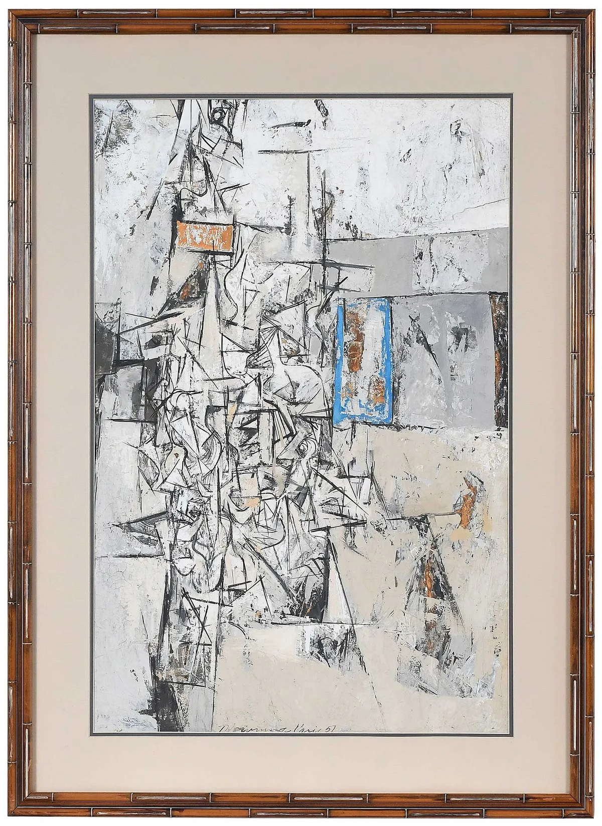 Abstract with Blue Rectangle by Thomas Downing, 1951, gouache on paper, sold Apr 2025