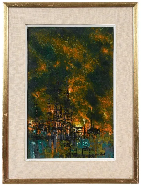 Richard Florsheim, Modernist Painting, oil on gesso board with wired light system verso