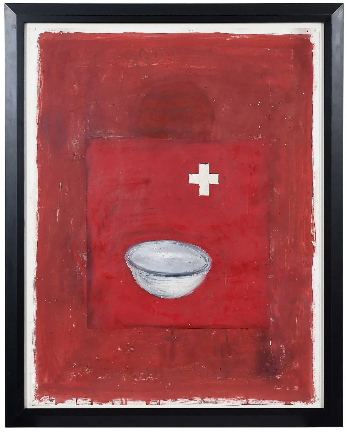 Tony Hernandez, Untitled, White Bowl on Red, multi-media painting on paper