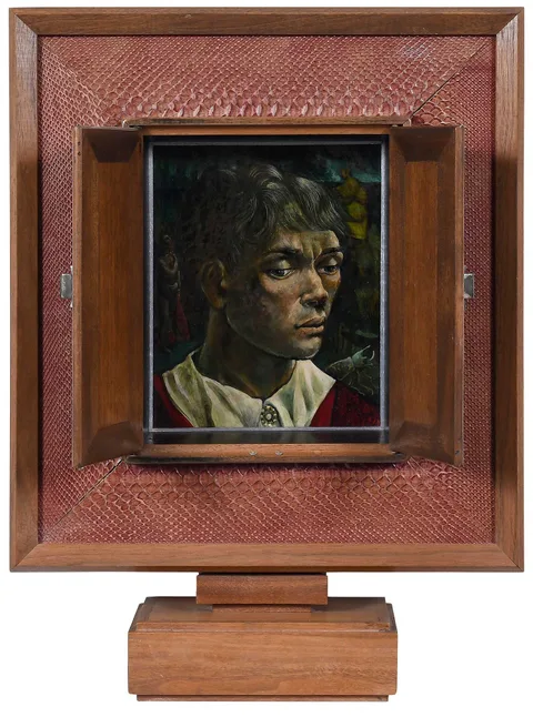Rodney Marshall Winfield, Spirit Box, tempera on panel inset within a two door wood stand frame