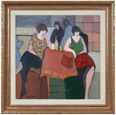 Itzchak Isaac Tarkay, Women in a Cafe, oil on canvas