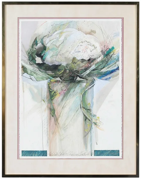 S. Tucker Cooke, Cauliflower on a Pedestal, 1985, mixed media on paper