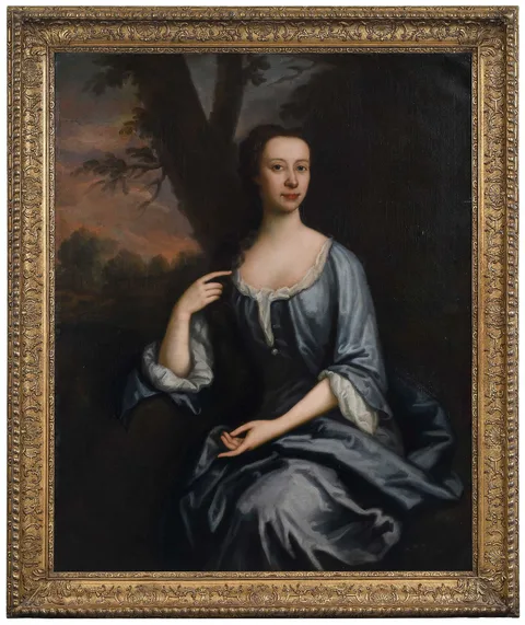Michael Dahl, three quarter portrait of young woman in a landscape, oil on canvas
