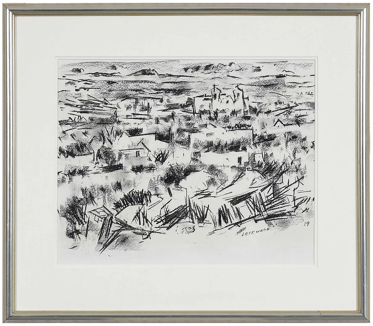 Ward Lockwood, Desert Landscape, black conte on paper