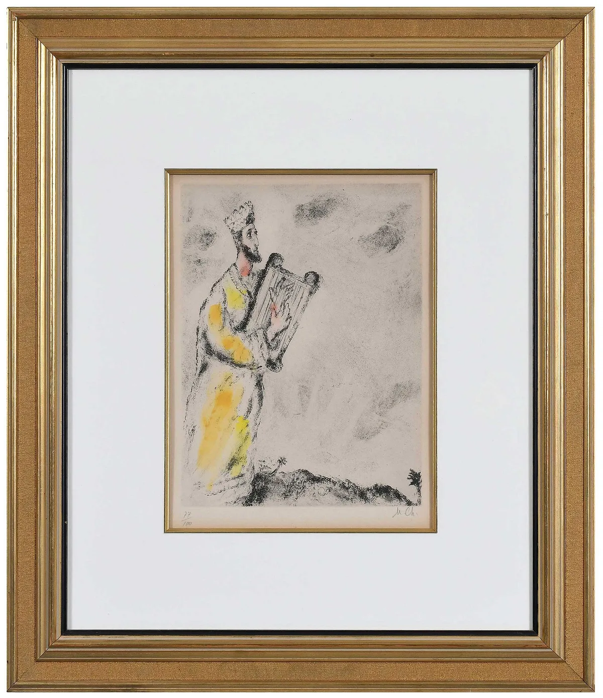 Cantique de L'Arc by Marc Chagall, 1958, etching with hand-coloring on Arches, sold Oct 2024