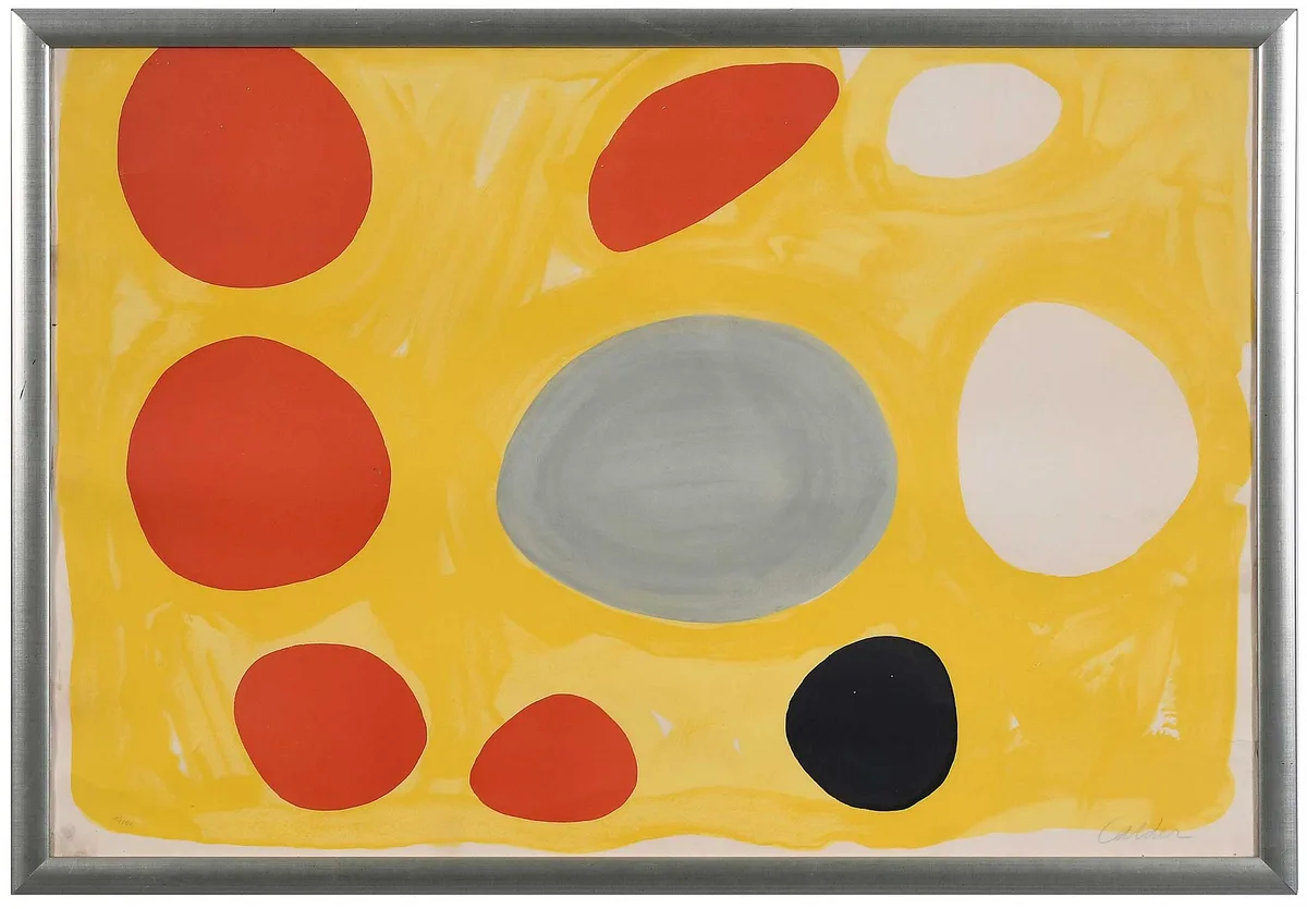 Grey Oval (Flat Mobile) by Alexander Calder, 1975, color lithograph on paper, sold Oct 2024
